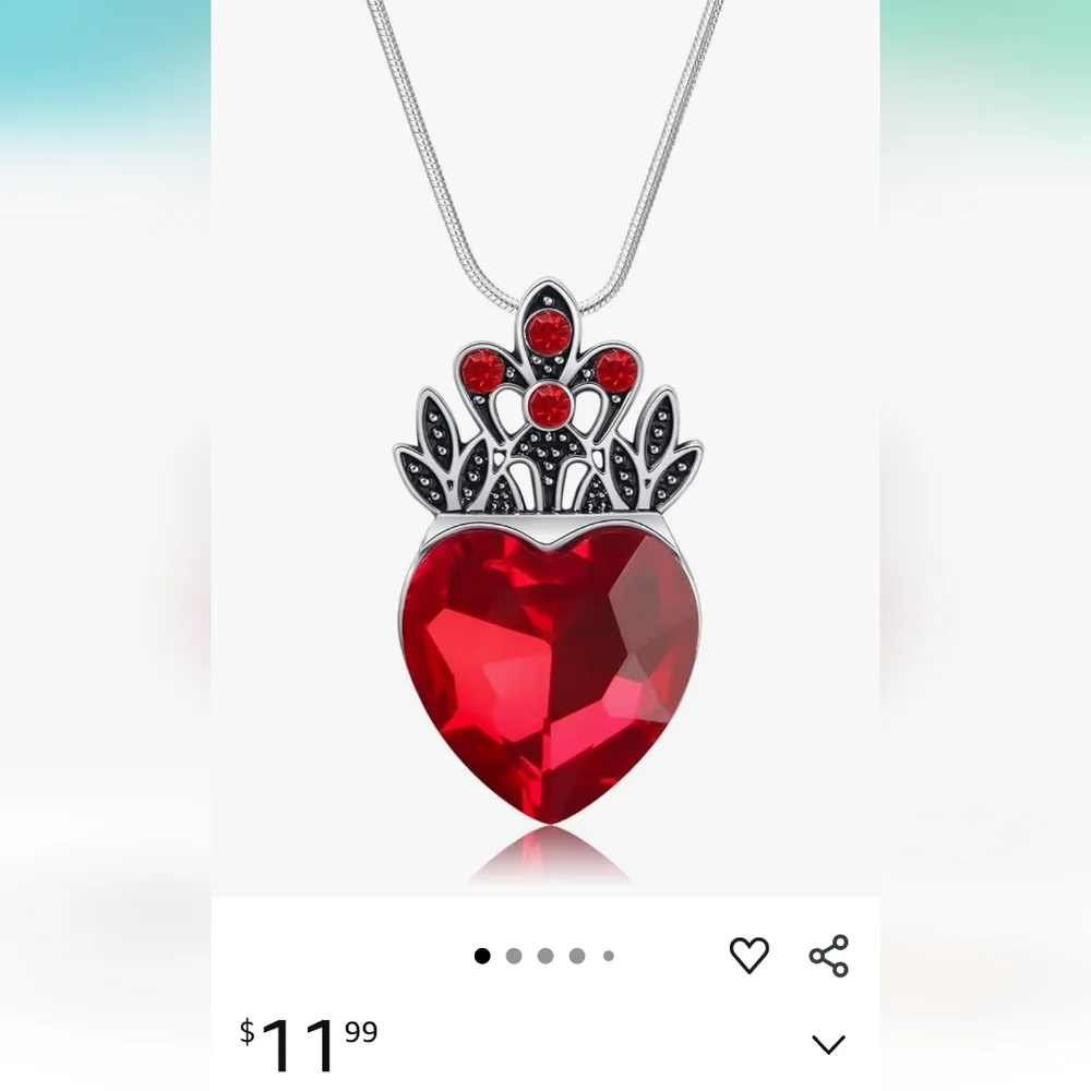 Girls Descendants Red Costume Dress Gloves Evie Heart Necklace Size 9-10